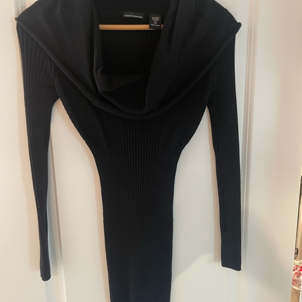 Moda International Black Ribbed Turtleneck Sweater Dress